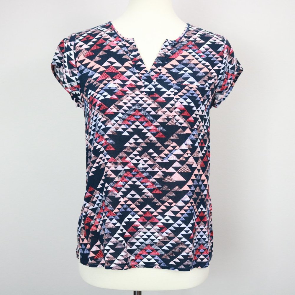 Banana Republic Navy Cool Neutral Printed Geometric Woven Shirt Women’s Size SP